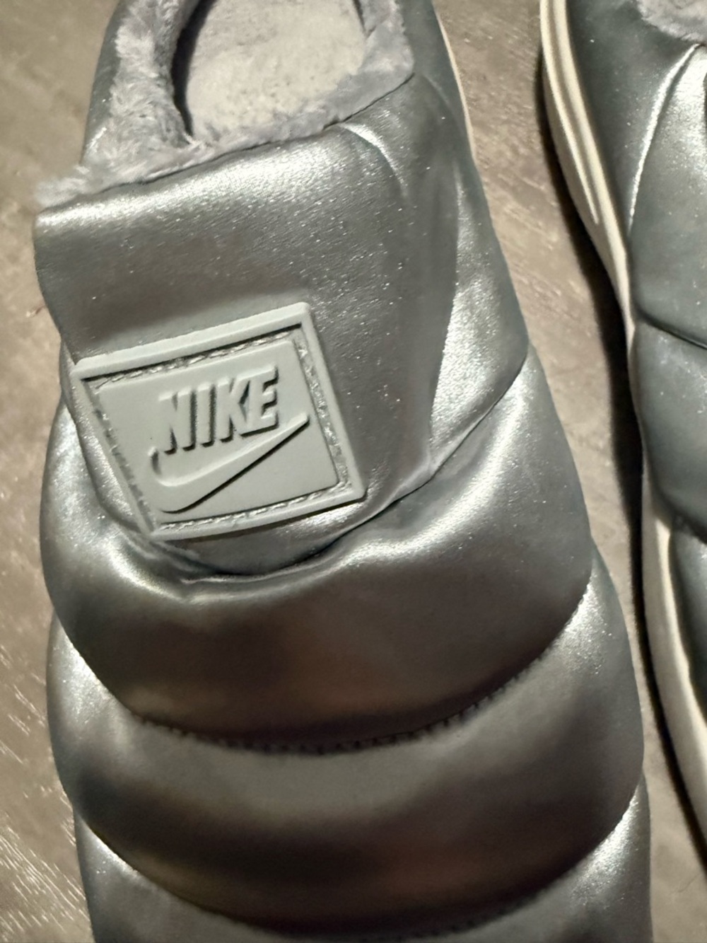Nike Silver Quilted Puffer Slip-On Slippers - Picture 2 of 4